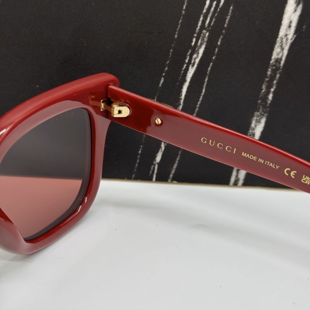 NEW GG1828S 003 GUCCI SUNGLASSES SHINY SOLID BURGUNDY WOMEN EYEWEAR GUCCI - Picture 10 of 12